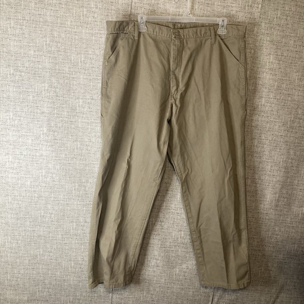 Wrangler Men's Carpenter Pants Tan 42x30 Straight Leg Pocket Comfort Flat Front